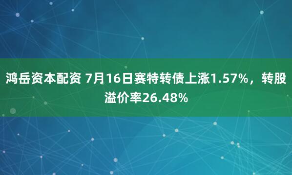 鸿岳资本配资 7月16日赛特转债上涨1.57%，转股溢价率26.48%