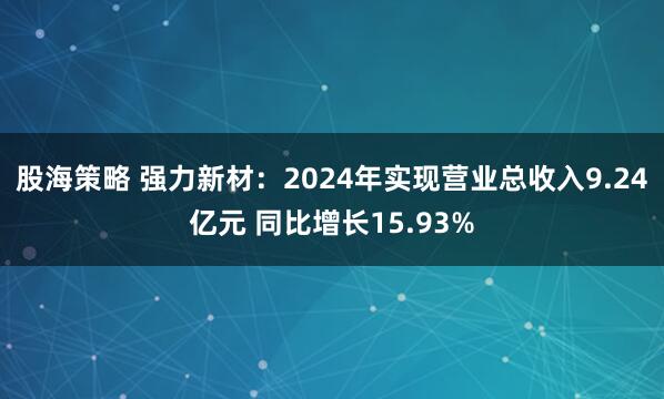 股海策略 强力新材：2024年实现营业总收入9.24亿元 同比增长15.93%