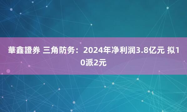 華鑫證券 三角防务：2024年净利润3.8亿元 拟10派2元