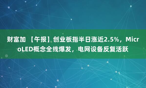 财富加 【午报】创业板指半日涨近2.5%，MicroLED概念全线爆发，电网设备反复活跃